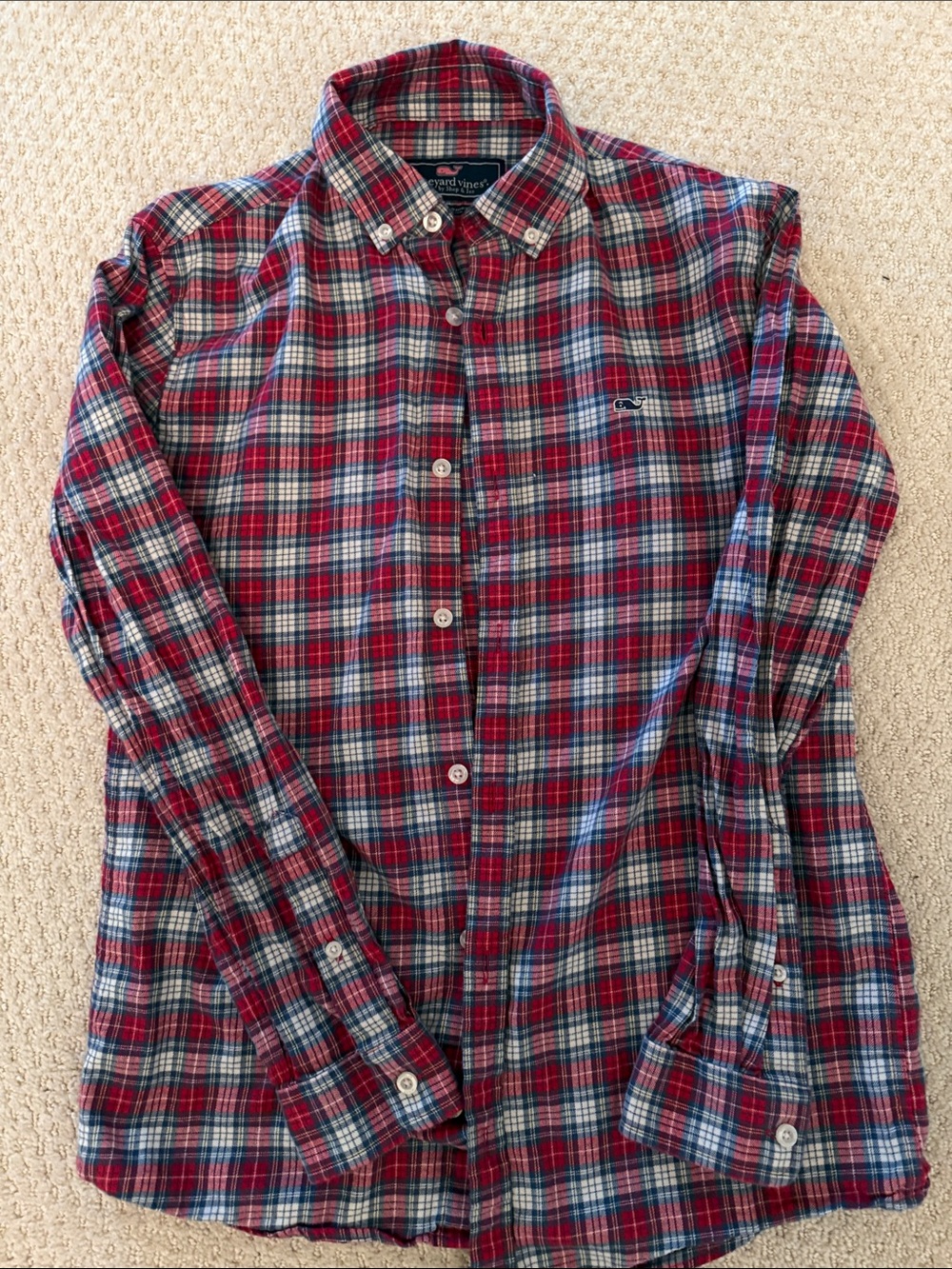 Like New Vineyard Vines Boys Red and Blue Plaid Button-Down Shirt
